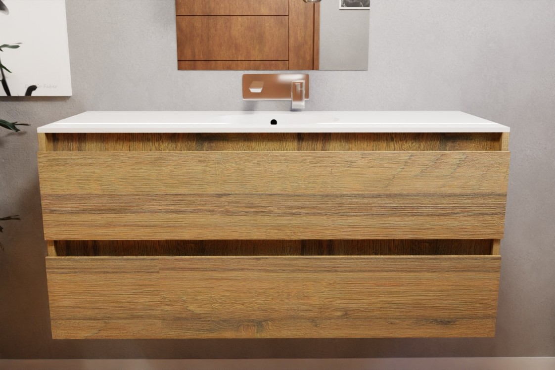 Rivage 120 cognac oak single washbasin Bigge front view