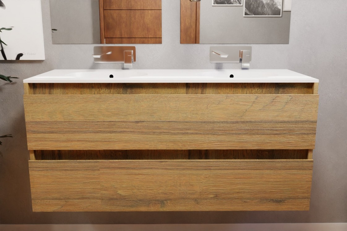 Rivage 120 cognac oak double washbasin Bigge front view