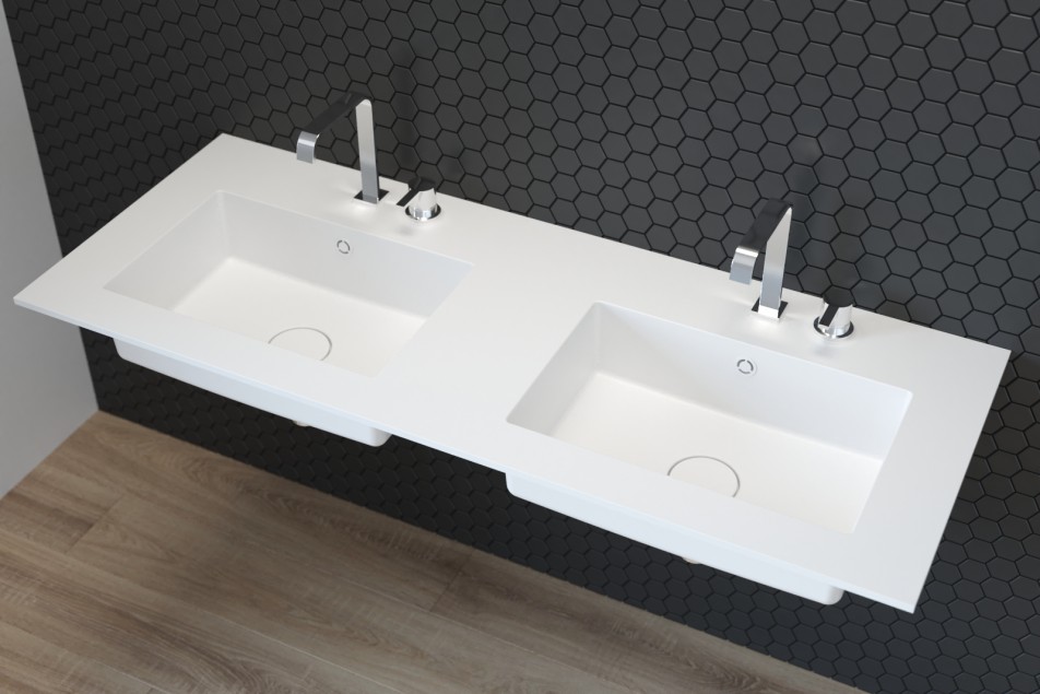 Double vasque sur plan HUMMOCK en CORIAN® vue de côté