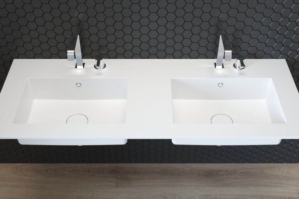 Double vasque sur plan HUMMOCK en CORIAN® vue de dessus