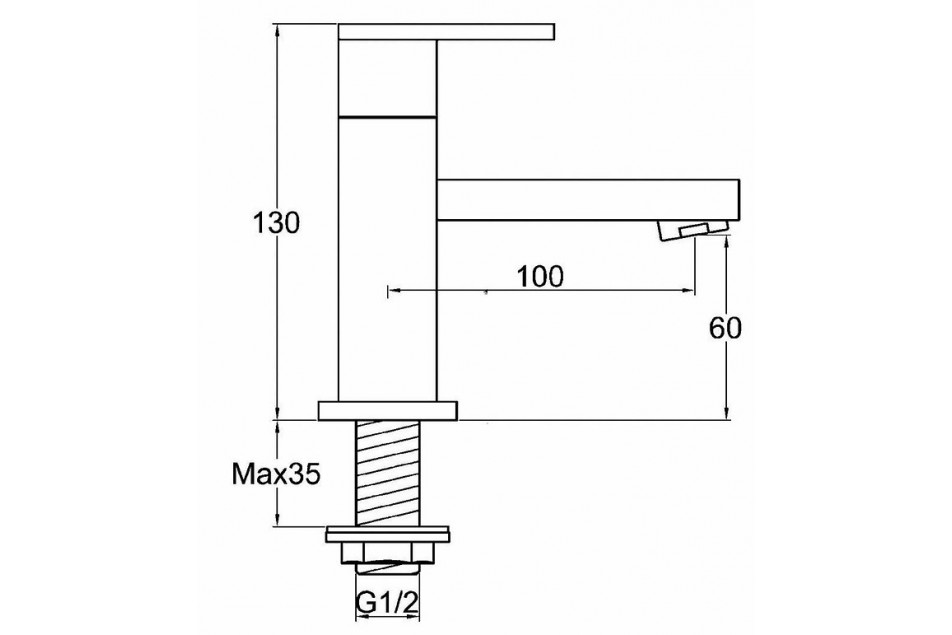 Technical drawing of the Matte Black tap Kramer® cold water washbasin