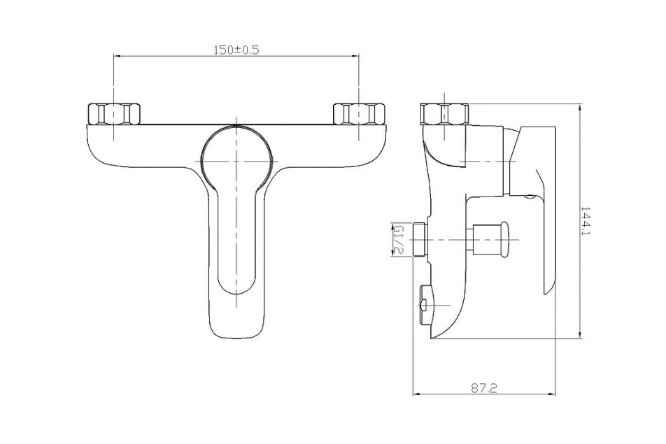 Plan technique de mitigeur design King Chrome mural bain-douche Kramer®