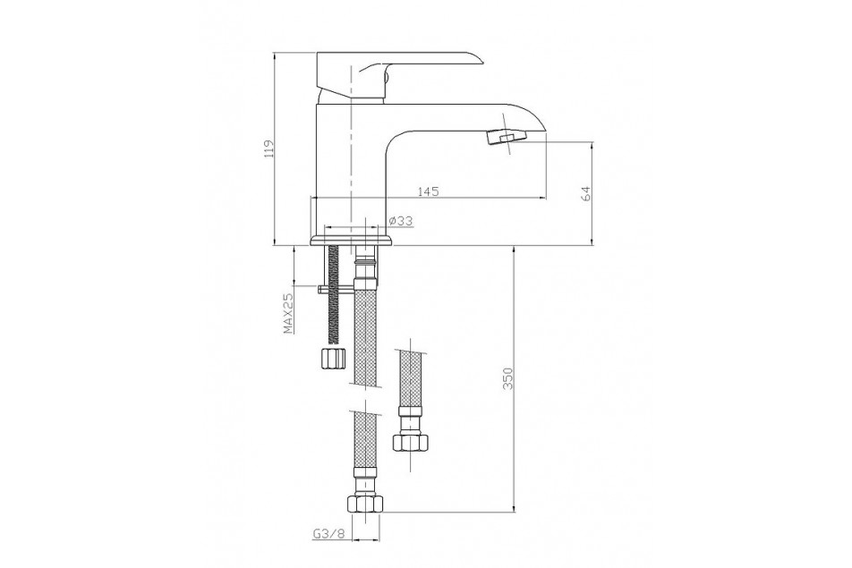 Plan technique de mitigeur design King Chrome petit modèle Kramer®