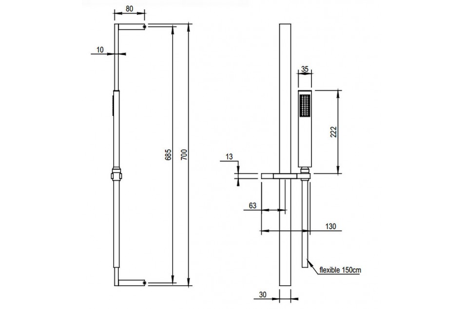 Technical drawing of the CHROME Gossip Kramer® boom handset