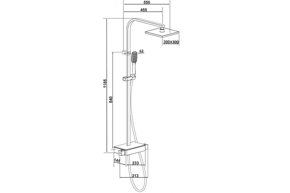 Plan technique de colonne de douche plate-forme pvc CHROME Gossip thermostatique