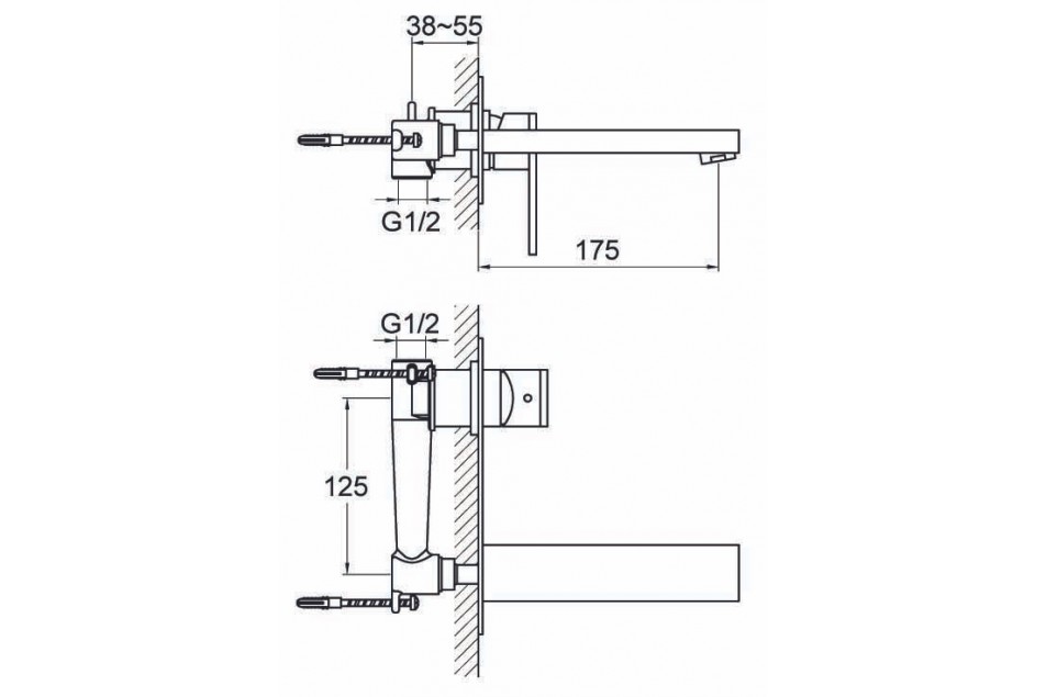 Technical drawing for Gossip Matte Black concealed design mixer with Kramer® plate