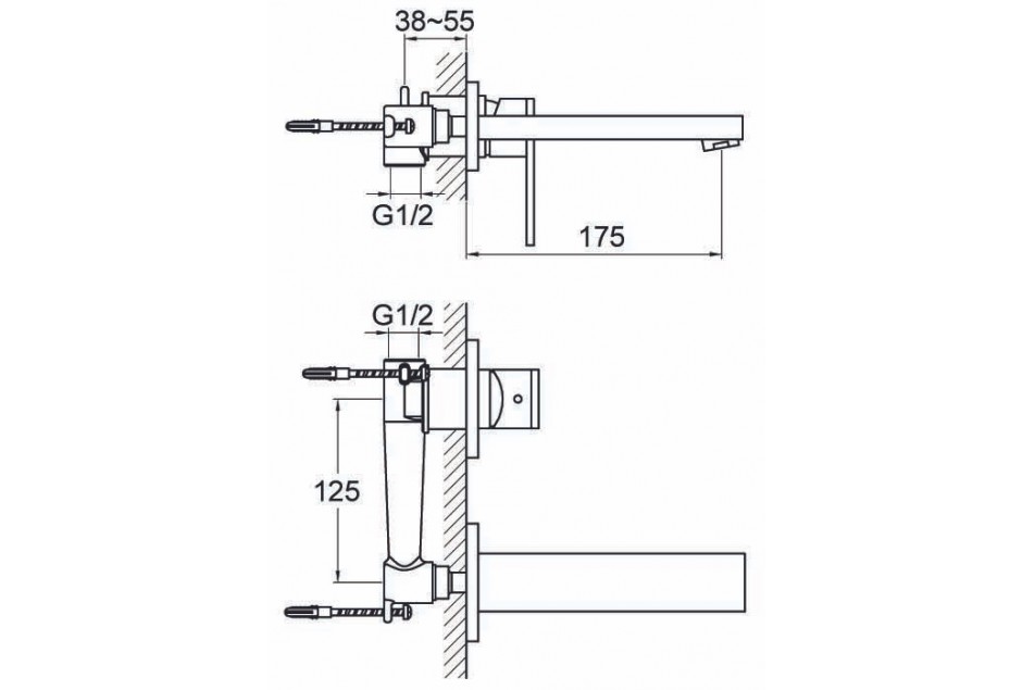 Kramer® Matte Black Gossip concealed designer mixer technical drawing