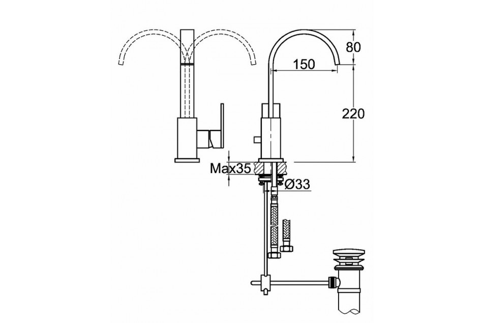 Plan technique de Mitigeur monotrou CHROME Gossip bec rond Kramer®