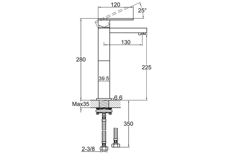 Plan technique de Mitigeur monotrou CHROME Gossip pour lavabo réhaussé Kramer®