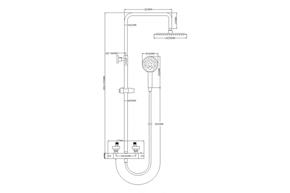 Plan technique de Colonne de douche CHROME Colors thermostatique Kramer®