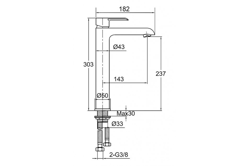 Technical drawing for Kramer® Colors top Matte Black single-hole mixer