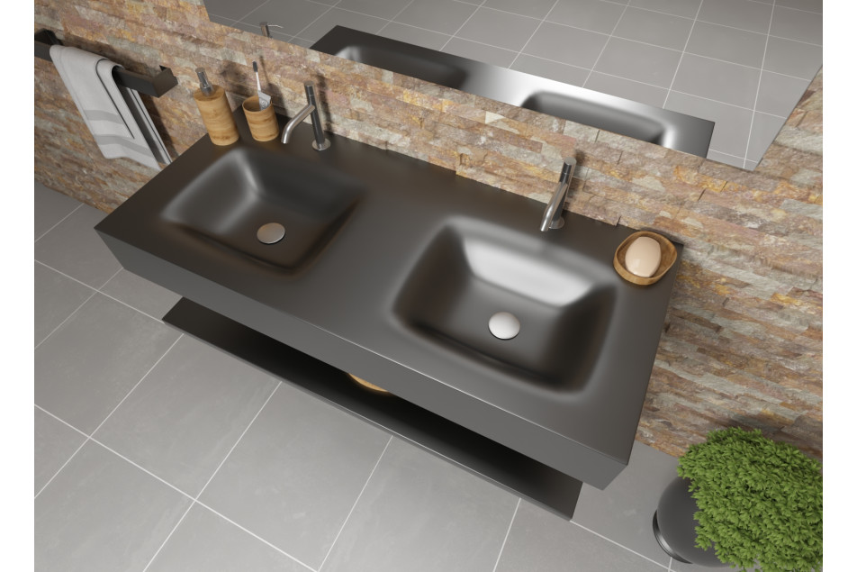 AGATE dual sink unit in black metal KRION® side view