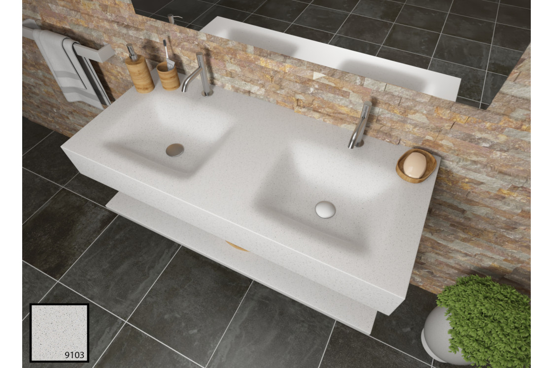 AGATE dual sink unit in bright rock KRION® side view