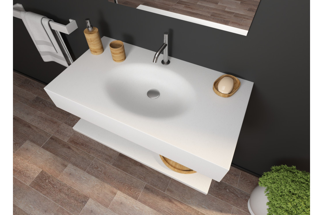 PERLE sink unit in crystal white KRION® side view