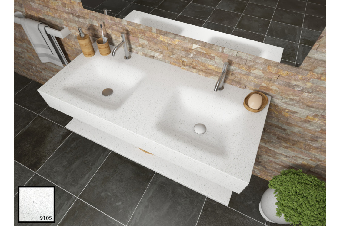 AGATE dual sink unit in elegant white KRION® side view