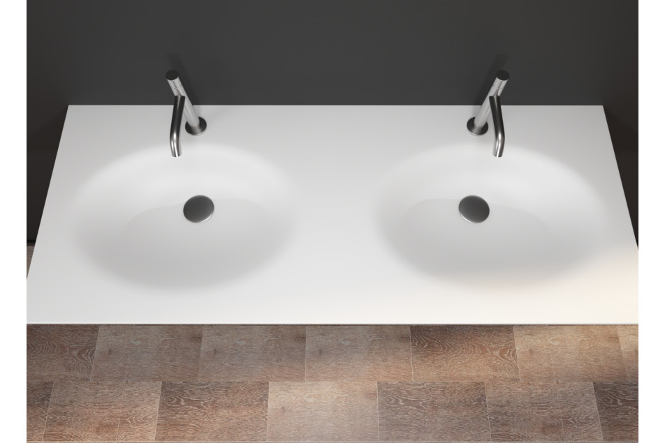 PERLE dual sink unit in extreme light KRION® top view