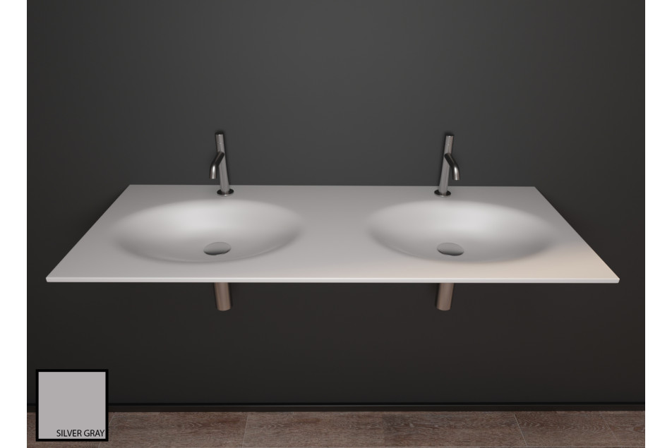 Double vasque PERLE en CORIAN® silver gray vue de face