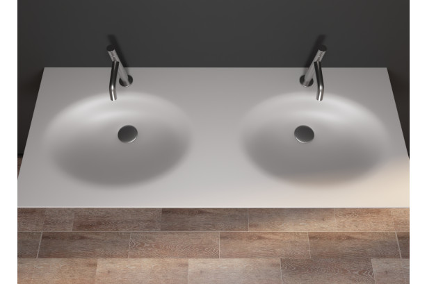 PERLE dual sink unit in Silver Gray CORIAN® top view