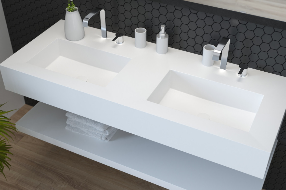 CALYPSO double washbasin in Krion® side view