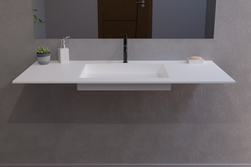 Plan Vasque Corian® GIBRALTAR Blanc sur meuble vue de face