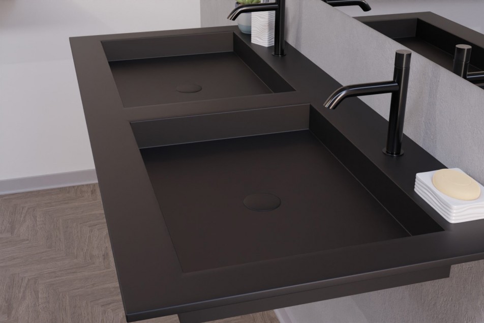 Plan Vasque Corian® GIBRALTAR noir autoporté vue de côté