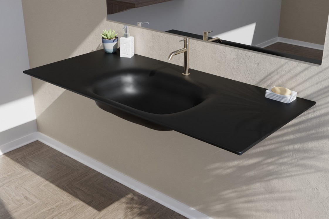 Plan Vasque simple Corian® ISLAND noire sur-meuble vue de côté