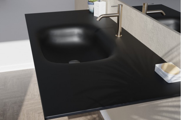 Corian® ISLAND single washbasin black vanity unit side view