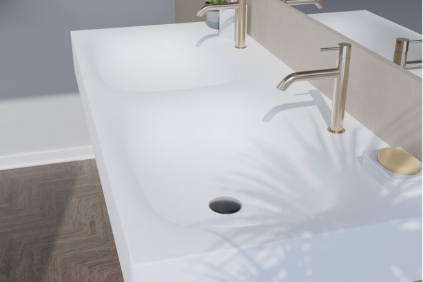 White ISLAND double washbasin - side view