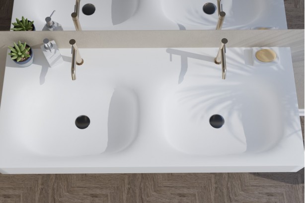 White ISLAND double washbasin - top view