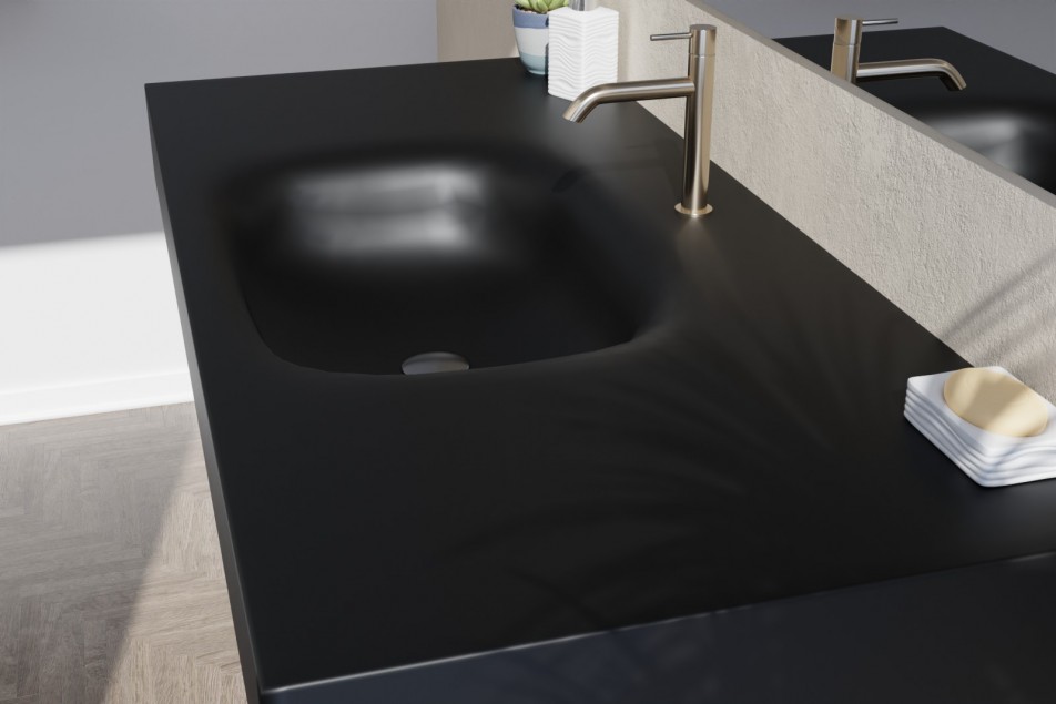 ISLAND black freestanding Corian® washbasin countertop side view