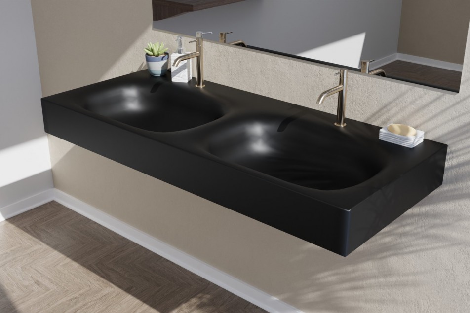 Black ISLAND double washbasin - side view