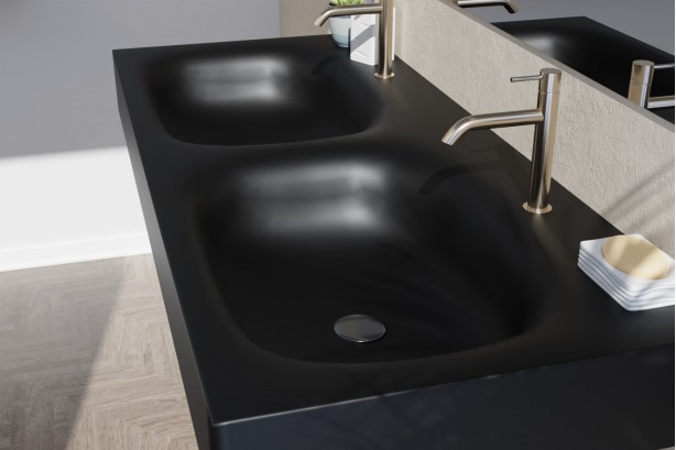 Black ISLAND double washbasin - side view