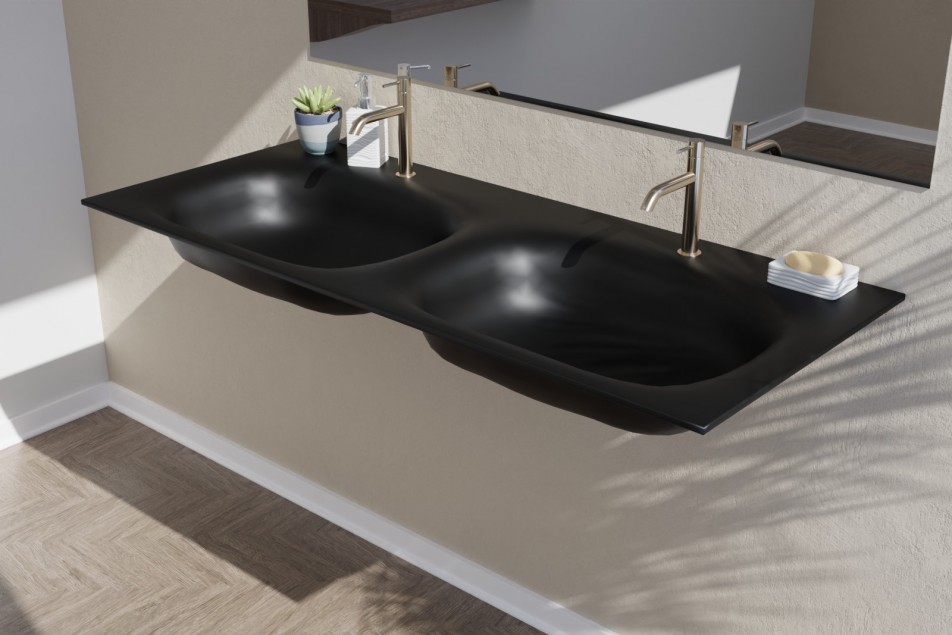 Double Vasque Corian® ISLAND noire sur-meuble vue de côté