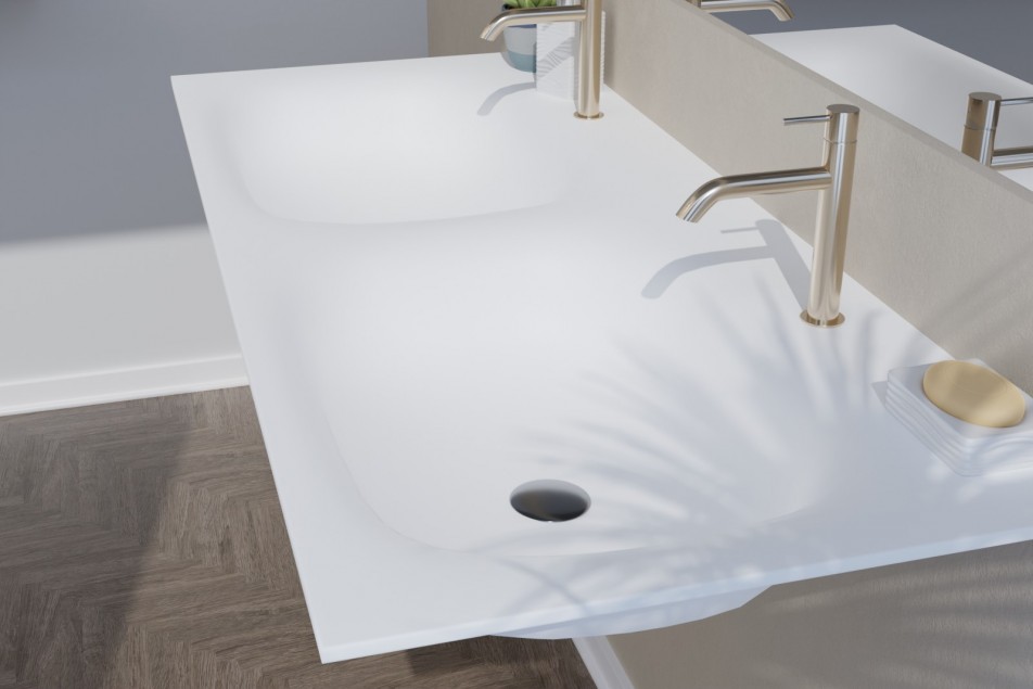 White ISLAND double washbasin - side view