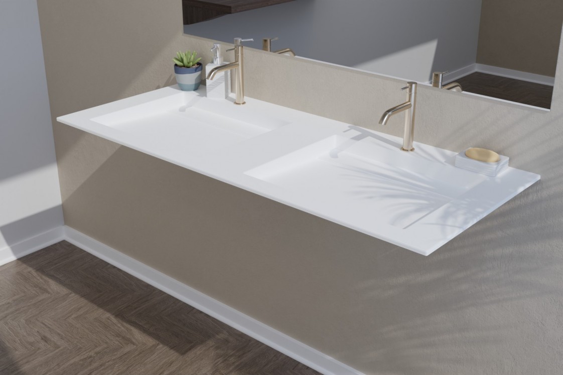 Vasque Corian® double HOUAT sur meuble vue de côté