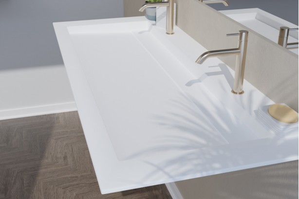 Plan vasque Corian® XL HOUAT sur meuble vue de côté