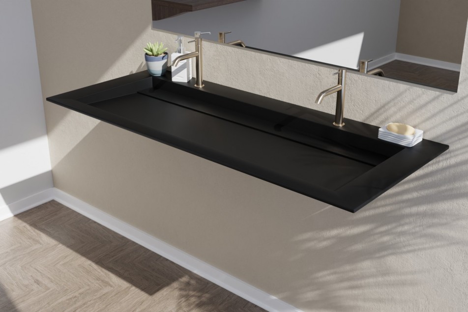 Krion® XL HOUAT black washbasin countertop, side view