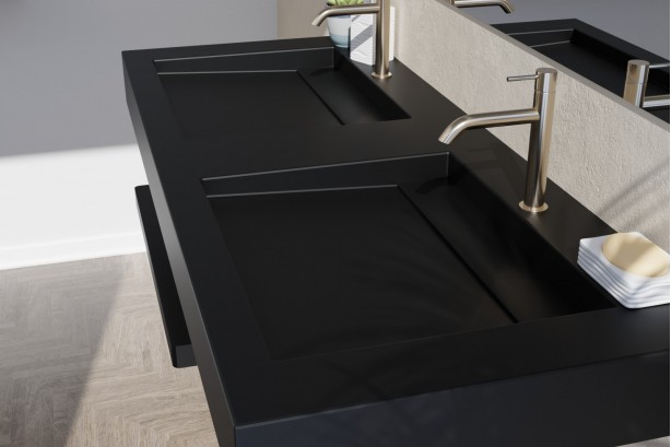 Black double washbasin Krion® XL HOUAT side view