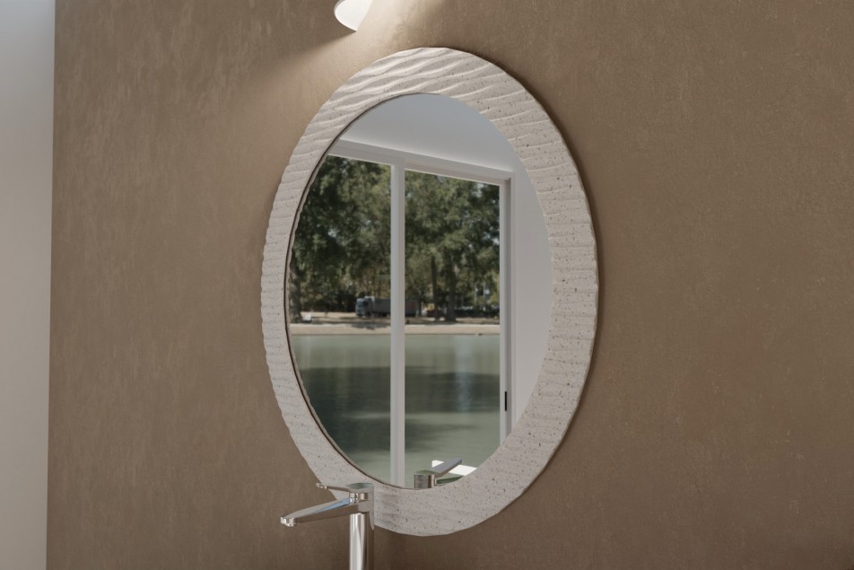 Large Corian® VAGADAM Bright rock mirror side view