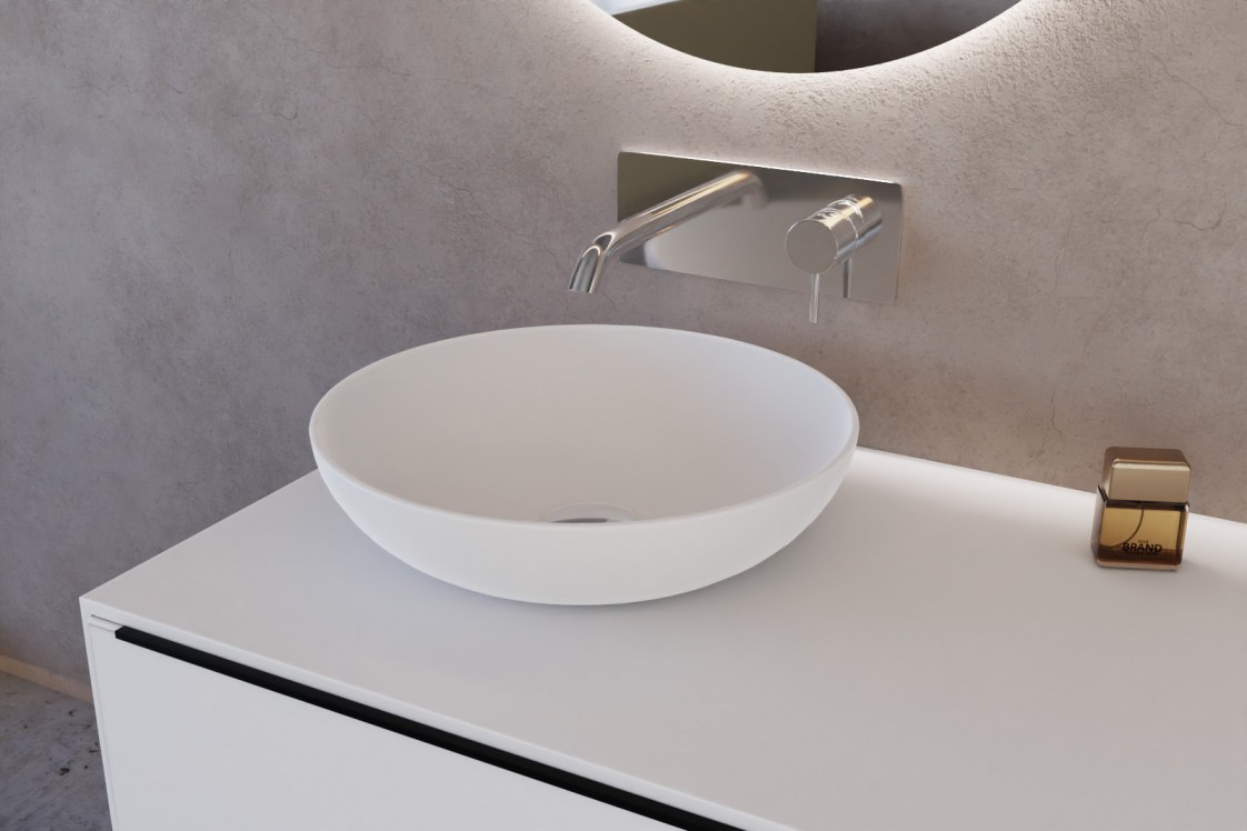 KUME white matt solid surface basin, side view