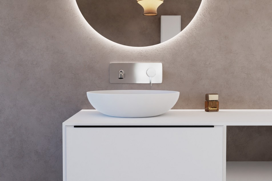 KUME white matt solid surface basin, front view