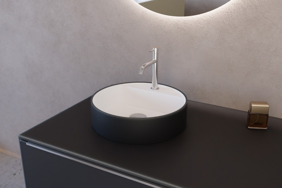 Bicolour SIJU freestanding basin Bicolore in solid surface side view