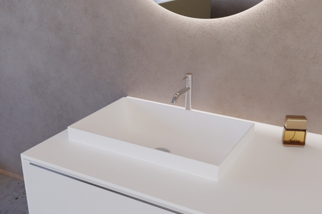 GAJA semi-recessed basin Matt white in solid surface side view