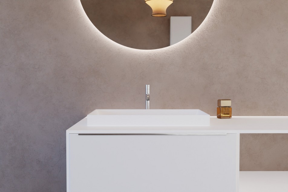 GAJA semi-recessed basin Matt white in solid surface front view