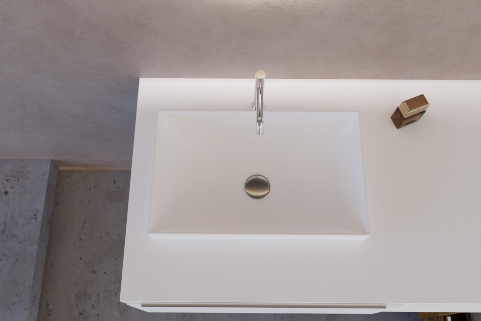 GAJA semi-recessed basin Matt white in solid surface top view