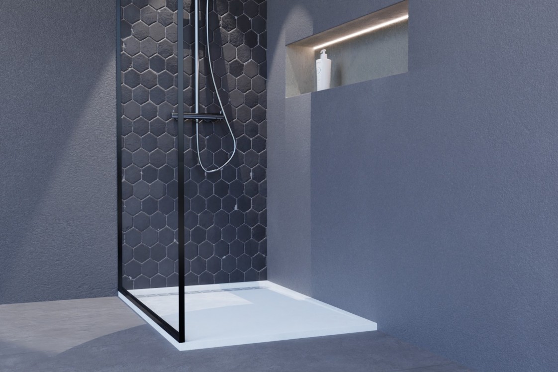 YAKU White Mineralsolid® shower tray side view 1000x700mm