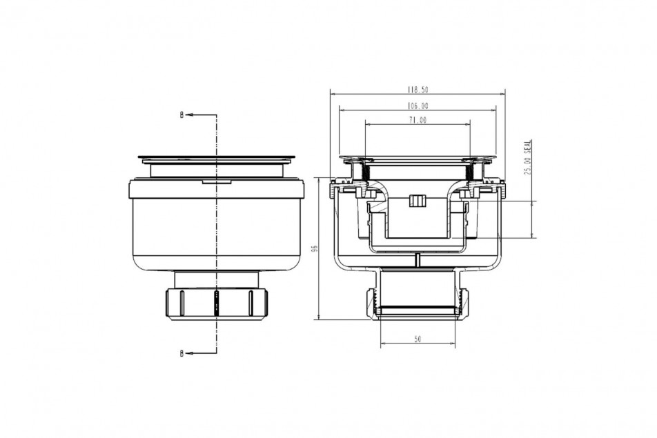 Siphon pour receveur NOHO/YAKU/KUBA vertical 60 mm vissable schéma