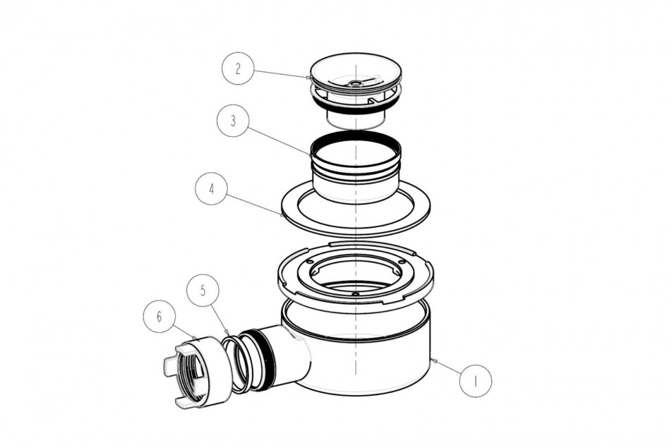 Trap for NOHO/YAKU/KUBA 60 mm shower tray, screw-on, exploded view