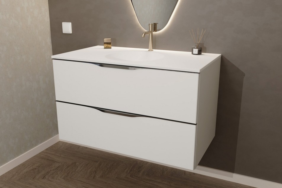 Meuble simple vasque MOOREA en Krion® coloris Blanc Polaire vue de côté