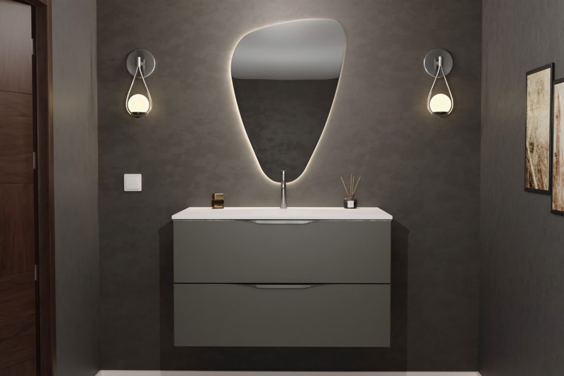 MOOREA single washbasin unit in Krion® Graphite finish, front view